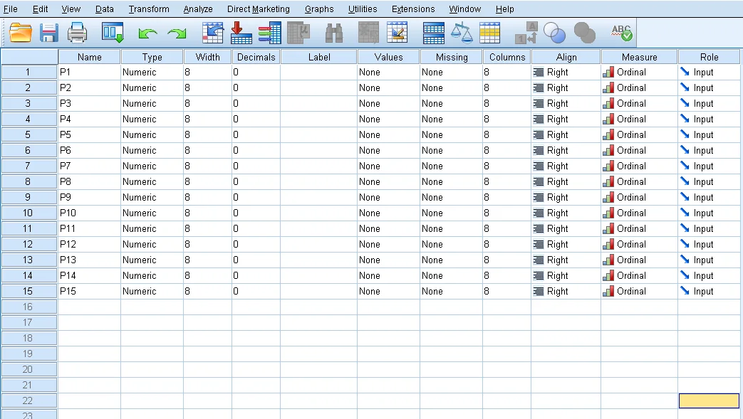 Mengatur properti variabel di SPSS Variable View