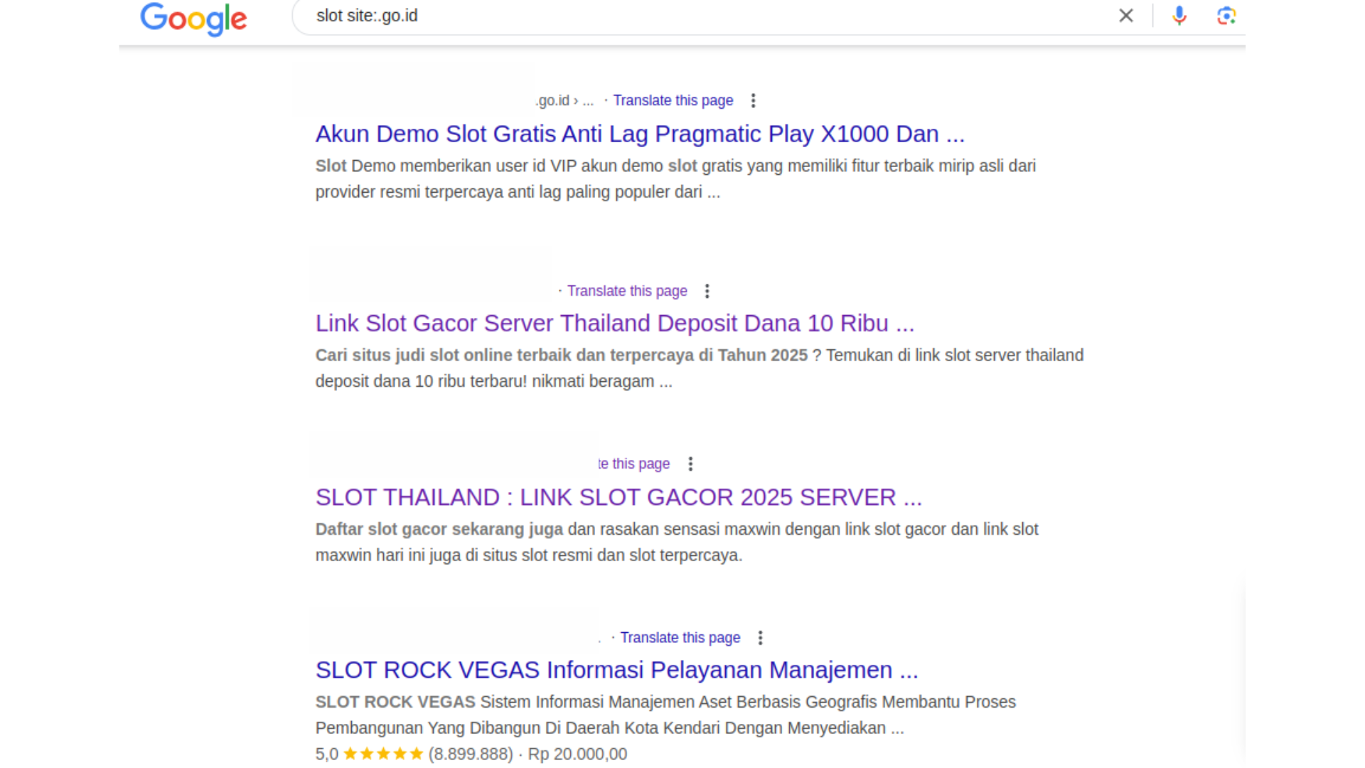 Contoh situs pemerintah yang disusupi judi online